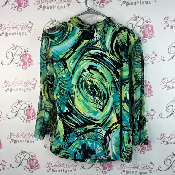 Nicola long sleeve blouse vinrant Green and Black blue Blouse abstract paint - Picture 3 of 14